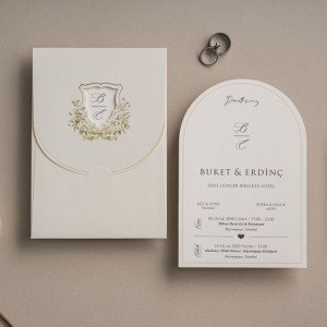 Krem Oval Kapaklı Pencereli Zarflı İçi Oval Davetiye