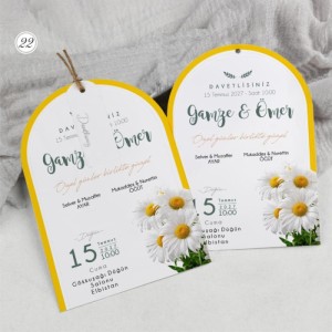 Oval İpli Etiketli Kenarı Sarı Çerçeveli Davetiye Modeli