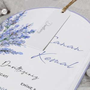 Oval İpli Etiketli Lavanta Konseptli Davetiye Modeli