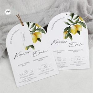 Oval İpli Etiketli Limon Konseptli Davetiye Modeli