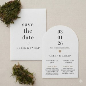İçi Oval Beyaz Save The Date Yazılı Beyaz Davetiye