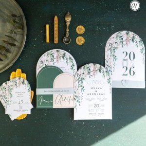 Floral Bahar Esintili Kemer Formlu Modern Boho Davetiye Seti