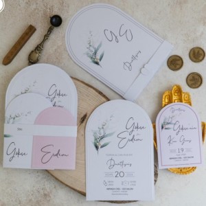 Botanical Esintili Kemer Formlu Modern Boho Davetiye Seti