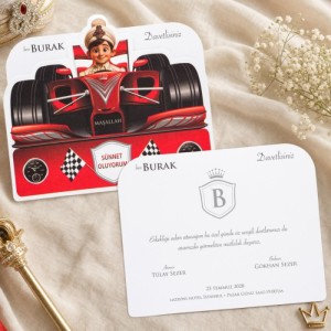 Ferrarili Sünnet Çocuğu Zarflı Sünnet Davetiyesi
